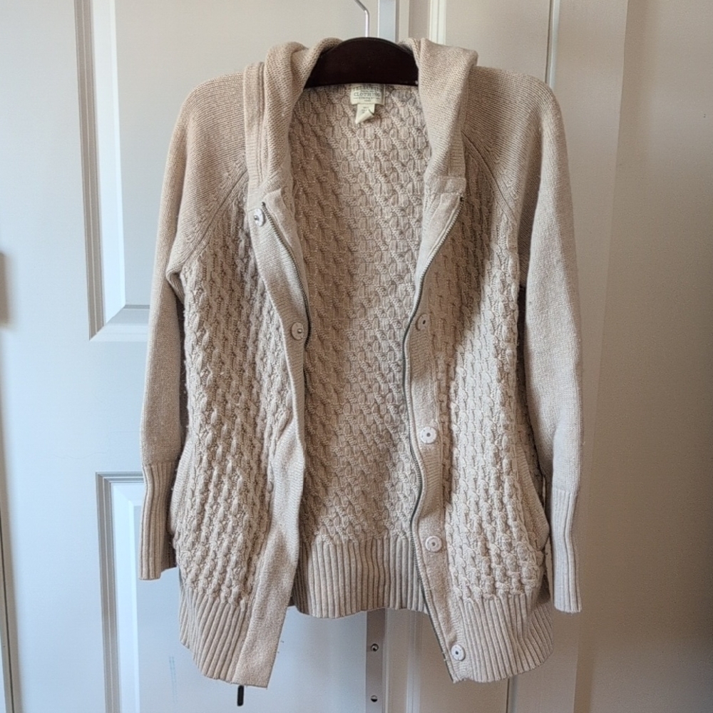 Textured Tan Knit Cardigan with Draped Front